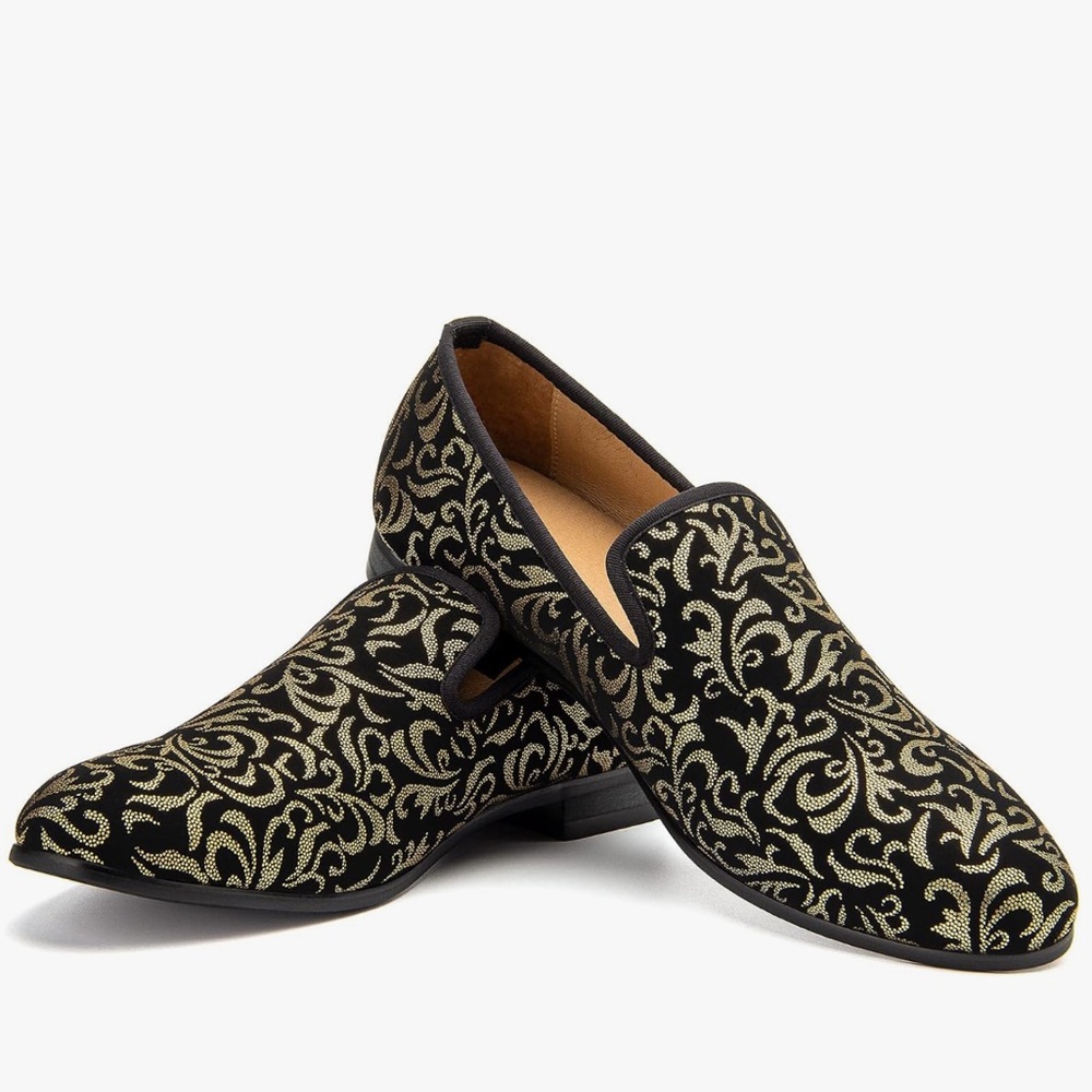 Men’s Black and Gold Sparkly Loafers